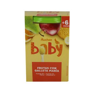 Tarrito Manzana Plátano Naranja y Pera con Galleta Alcampo 2X200 G.