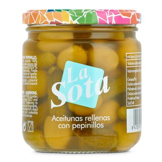Aceitunas Rellenas Con Pepinillos La Sota Frasco 180 G
