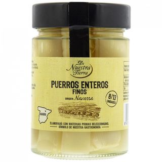 Puerros Enteros Finos 8/13 Nuestra Tierra P.Escurrido 205 Gr. P.Neto 335 Gr.