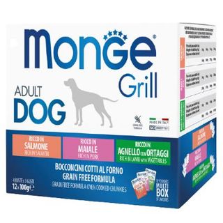 Monge grill dog busta multipack 12x100g salmone maiale e agnello