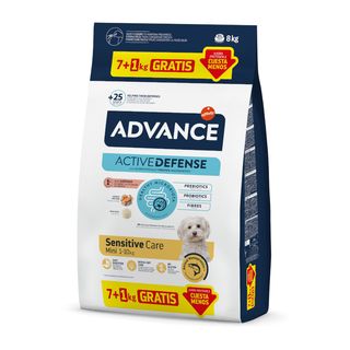8 kg (7 + 1 kg ¡gratis!) Advance Active Defense Mini Sensitive Salmón y Arroz pienso para perros