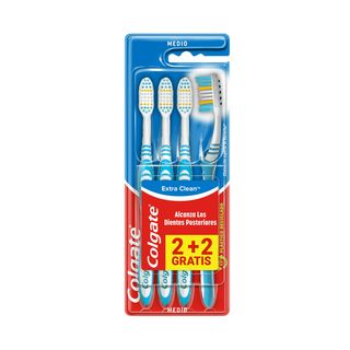 Cepillo Dientes Colgate Extra Clean Elimina Bacterias Bucales, Medio 4Uds (76715)