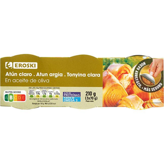 Atún Claro En Aceite De Oliva Eroski, Pack 3X70 G