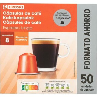 Café Espresso Lungo Sistema Nespresso  Eroski, Caja 50 Uds