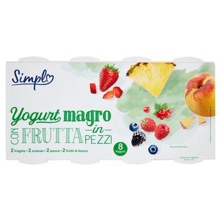 Simpl Yogurt magro con Frutta in Pezzi 2 fragola - 2 ananas - 2 pesca - 2 frutti di bosco 8 x 125 g
