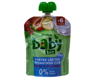 Pouch Lacteo Fresa-Plat 0%Azucar Auchan Bio Baby 90G