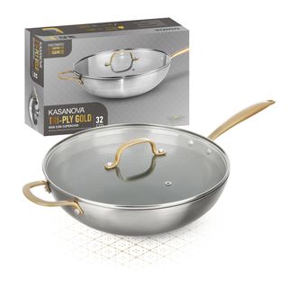 Wok 32 cm triplo strato Tri-Ply - Gold con coperchio