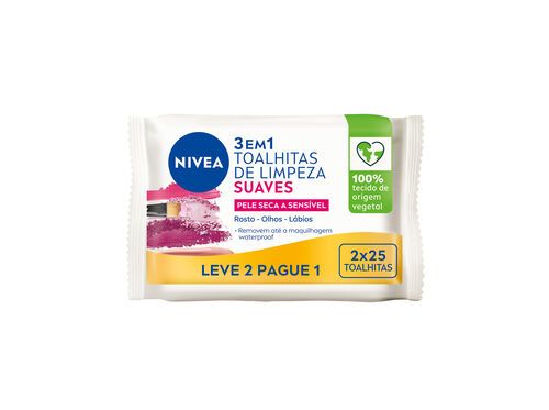 Toalhitas de Limpeza de Rosto Suaves para Pele Sensível L2P1 NIVEA 25 + 25 un