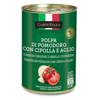 GustoBello Pomidory krojone z cebulą i czosnkiem, 400 g