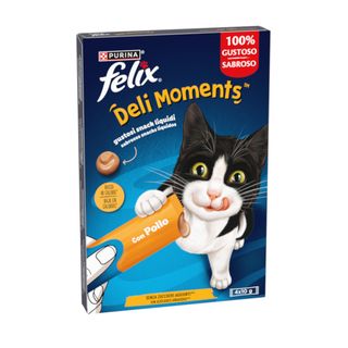 4 sobres x 10 g Purina Felix Deli Moments con Pollo Snack líquido para gatos