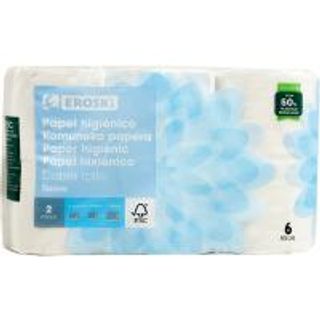 Papel Higiénico Suave Doble Rollo Eroski, Paquete 6 Rollos (5746169)