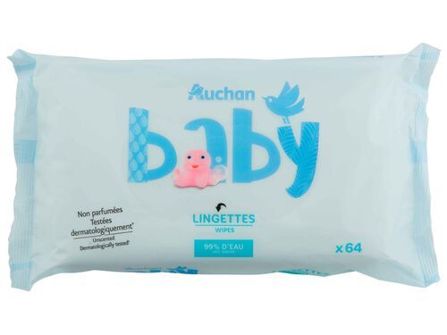 TOALHITAS AUCHAN BABY COM 99% DE ÁGUA 64UN