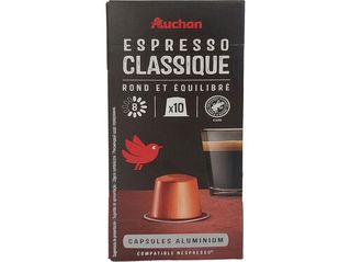 CÁPSULAS AUCHAN CAFÉ NESPRESSO ALUMINIO EXPRESSO CLASSIQUE 10UN