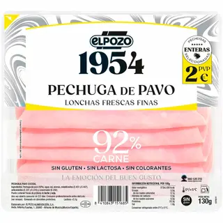 Pechuga De Pavo Elpozo 1954, Lonchas, Bandeja 130 G (26527812)