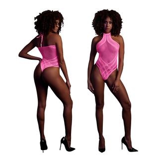 Fluorescencyjne Body Z Dekoltem, Neon Róż Xl/xxxxl