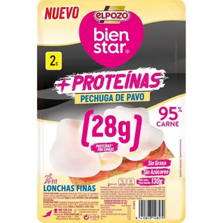 Pechuga Pavo +Proteinas Elpozo, Lonchas Finas, Bandeja 120 G