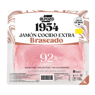 Jamón Cocido Extra Braseado Lonchas Sin Lactosa Sin Colorantes 120G Elpozo 1954