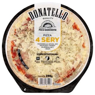 Donatello Pizza 4 sery (Mozzarella, Gouda, ser półtłusty twardy dojrzewający i Edam) 390 g