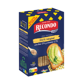 RECONDO Pan Tostado Integral 30 Rebanadas Recondo