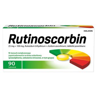 Rutinoscorbin Lek z witaminą C wspierający odporność 100 mg kwas askorbowy + 25 mg rutozyd 90 tabletek