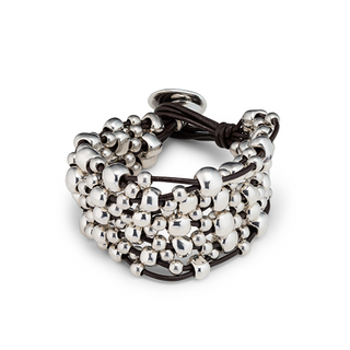 Pulsera De Cuero Bañada En Plata De Ley Plata L