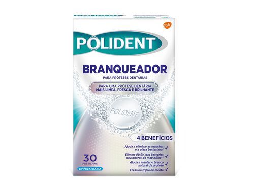 PASTILHAS LIMPEZA PRÓTESE BRANQUEADORA POLIDENT 30UNDS