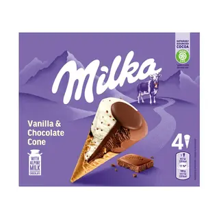 MILKA Helado Cono Vainilla Y Chocolate, Pk-4