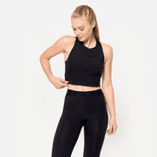 Camiseta Sin Mangas Fitness Mujer Negro Corte Crop Top Ajustado.S Negro