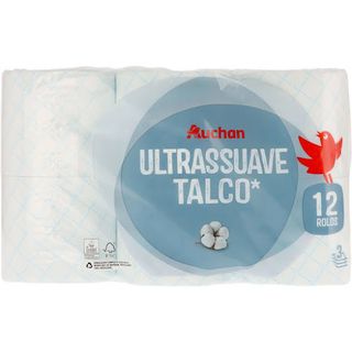 PAPEL HIGIÉNICO AUCHAN ULTRASSUAVE TALCO 3 FOLHAS 12 ROLOS