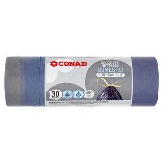 CONAD Sacchetti Nettezza Domestici con Maniglie 60 cm x 53 cm 30 Litri 30 pz - 8003170053892