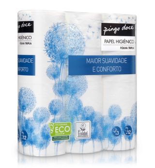 Papel Higiénico Liso 3 Folhas Pingo Doce 12UN
