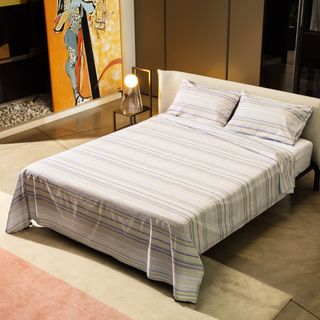 Lenzuolo piano matrimoniale - righe blu cotone percalle