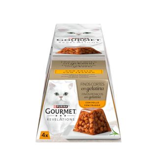 4 tarrinas x 57 g Gourmet Revelations Finos Cortes de Pollo en gelatina para gatos