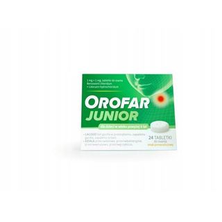 Orofar Junior (smak pomarańczowy) 1 mg + 1 mg 24 tabletek