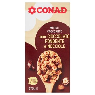 CONAD Müesli Croccante con Cioccolato Fondente e Nocciole 375 g - 8003170039582
