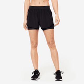 Shorts fitness 2 en 1 antirozaduras Mujer Domyos negro.XS Negro