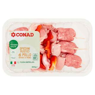 CONAD Percorso Qualità Spiedini Rustici di Pollo Rifiniti a Mano 400 g - 8003170076969