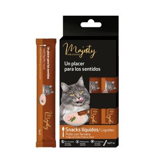 6 sobres x 15 g Majesty Pollo con Ternera snack líquido para gatos