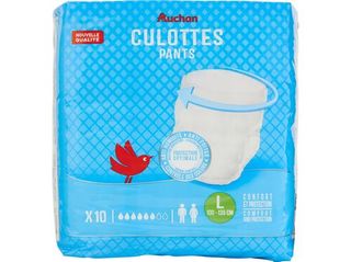 CUECAS DE INCONTINÊNCIA AUCHAN TAMANHO L UNISSEXO 10UN
