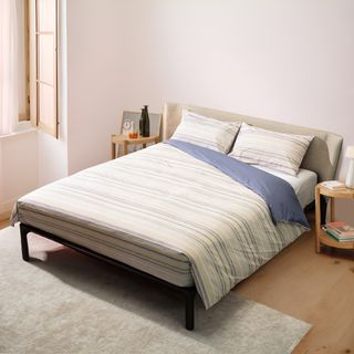 Sacco copripiumino matrimoniale - righe blu cotone percalle