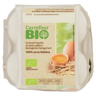Carrefour Bio 4 Uova Fresche di vario calibro Biologiche Categoria A 220 g