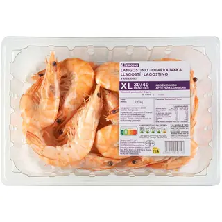 Langostino Cocido Calibre 30/40 Eroski, Bandeja 450 G