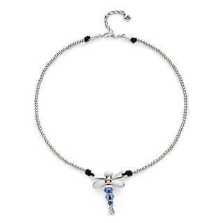 Collar Corto Bañado Plata De Ley Con Libélula Y Cristales Artesanales Azules