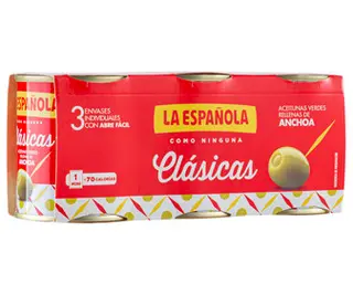 Aceitunas  Rellenas de Anchoa La Española Clásicas 3 Latas de 50 G.