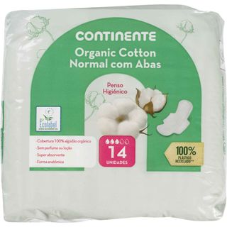 Pensos Higiénicos Normal com Abas Algodão Orgânico Continente (emb. 14 un)