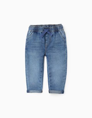 Calças de Ganga com Cordão 'Comfort Denim' para Bebé Menino - Tamanho 12/18M AZUL