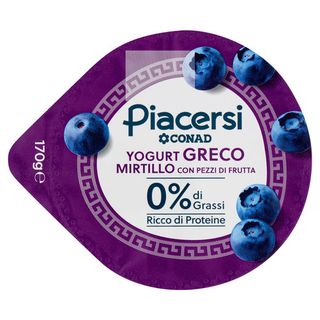 PIACERSI CONAD Yogurt Greco Mirtillo con Pezzi di Frutta 0% di Grassi 170 g - 8003170100190
