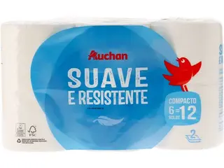 PAPEL HIGIÉNICO AUCHAN:SUAVE E RESISTENTE 2F 6=12R #