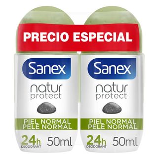 Desodorante Roll-On Natur Protect Piel Normal 24h con Piedra de Alumbre - Sanex - 2 x 50 ml 8718951317383