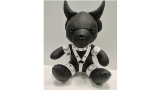 Teddy Devil Skórzany miś z BIAŁYMI skórzanymi akcesoriami